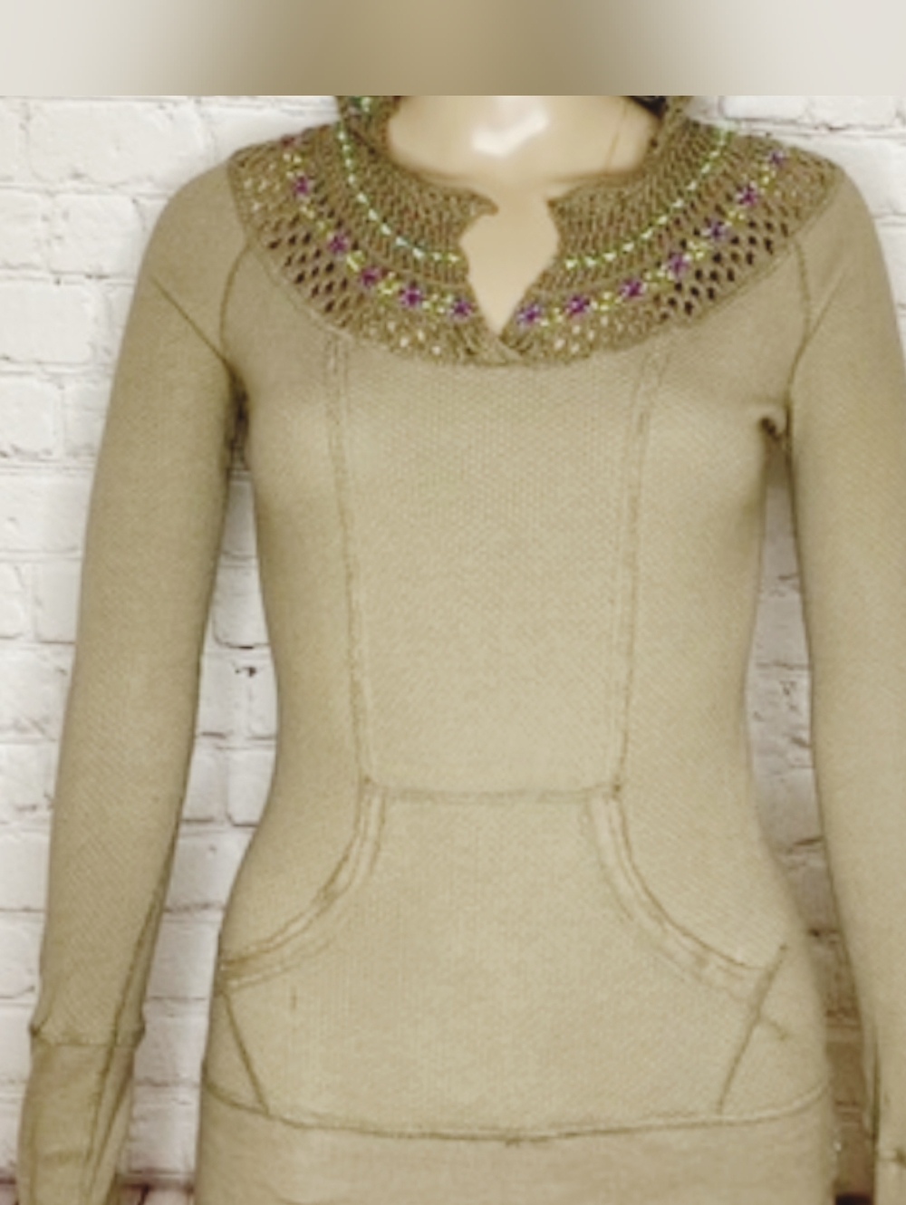 Free People Knit Sweater with Embroidery